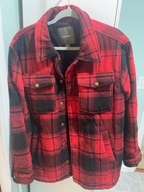 Maurices Red and Black Plaid Field Jacket